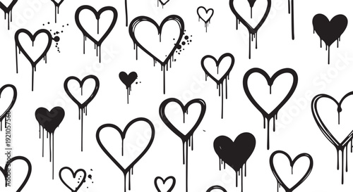Abstract heart shapes dripping with black paint on a white background Vector