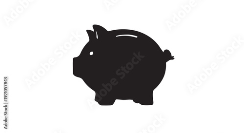 Piggy Bank Silhouette in Simple Minimalist Style with Solid Black Color on White Background for Finance Illustration