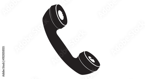 Black Landline Phone Receiver in Simple Flat Design with White Accents on Isolated White Background for Customer Service