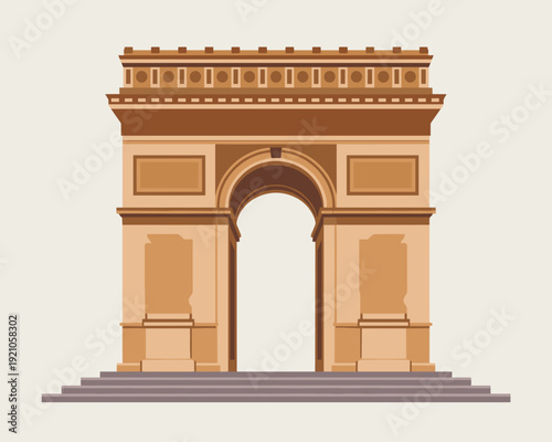 Iconic triumphal arch architectural landmark, the Arc de Triomphe in Paris, France, featuring classical design and monumental structure set against a clean, neutral background ideal for travel, histor