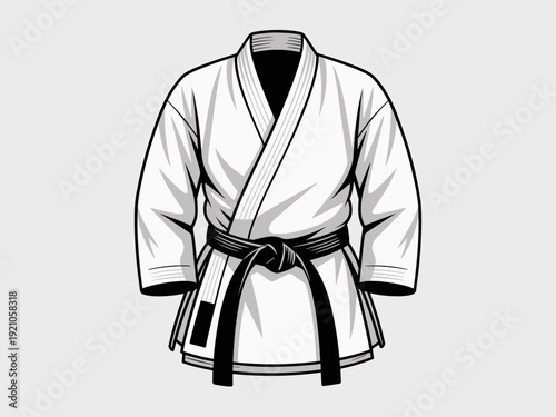 Traditional Karate Gi with Black Belt, Martial Art Uniform Symbolizing Discipline, Strength, and Honor in Combat Sports Training, Dojo Practice, Martial Arts Academy, Fitness, Self-Defense, Asian Cult