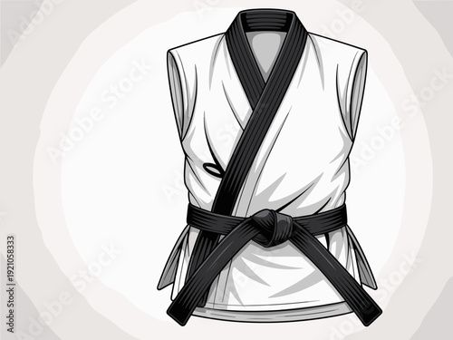 Martial Arts Gi Uniform with Black Belt, Karate or Judo Kimono for Combat Sports Training and Competition, Empty Athlete Uniform for Design Mockups, Discipline and Focus Conceptual Visual, Traditional