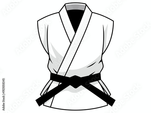 Martial Arts Karate Gi Uniform with Black Belt Isolated on White Background, Representing Discipline, Strength, Achievement, and Commitment in Combat Sports Training, Karateka Athlete's Traditional Ou
