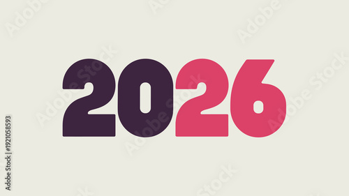 Bold graphic text "2026" in deep purple and vibrant pink, representing future planning, year milestones, and fresh beginnings; a clean, minimalist design perfect for event invitations, marketing campa