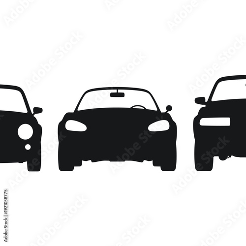 Three Distinct Car Silhouettes Lined Up in a Clean, Minimalist Graphic Design, Representing Automotive Diversity, Transportation Options, and Drive Concepts for Marketing or Web Design Backgrounds.