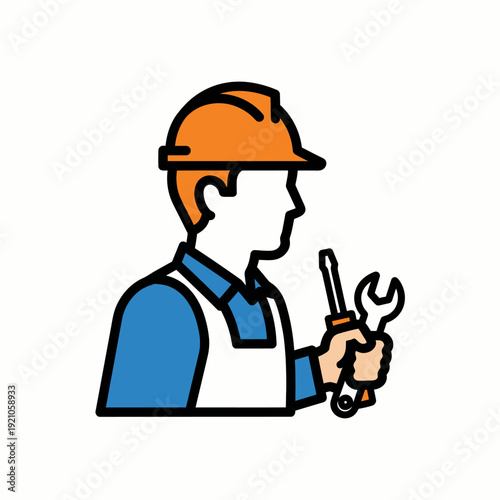 A determined construction worker in safety gear, holding tools. Focused and ready for the task ahead, embodying reliability and skill