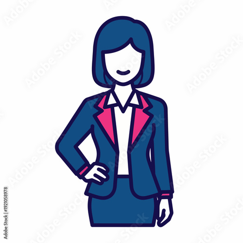 A professional woman in a smart suit, poised and confident, ready to take on the day