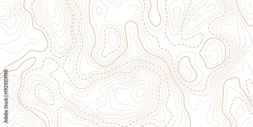 Topographic gold luxury map background. Geographic abstract pattern. Topo contour map on white background. Abstract background with waves Geographic mountain relief.