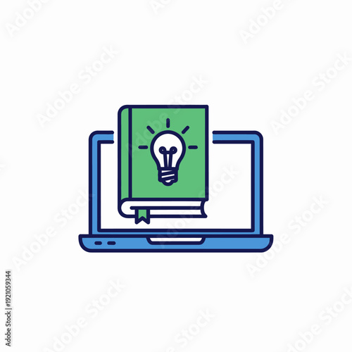Laptop with a book icon, idea symbol concept