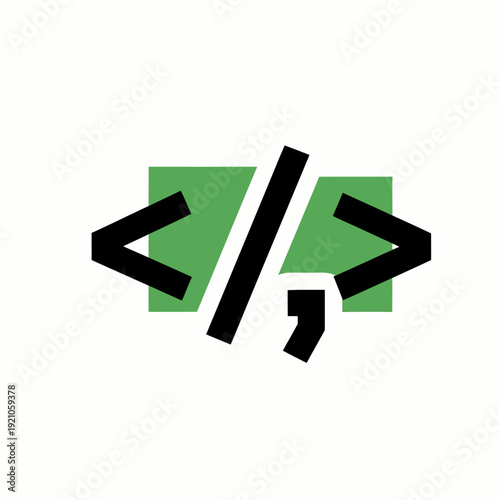 Free Download A visual representation of code symbols, suggesting a focus on technology and programming. The image features a green rectangle and coding symbol - GFXLoad