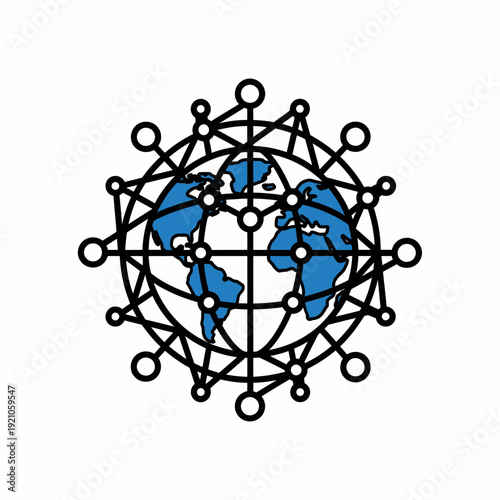 A globe surrounded by a network of connected nodes, representing global connectivity and communication. This image embodies the concepts of interconnectedness and data flow