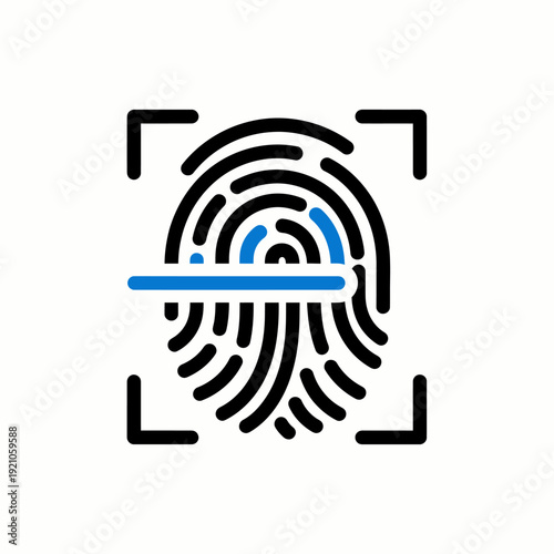 Fingerprint scanning icon, symbolizing security and identity verification. The detailed illustration depicts the uniqueness of human identification