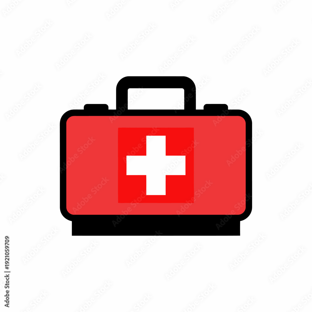 Obraz premium A red first aid kit with a white cross in a graphic style. Ready for any medical situation!