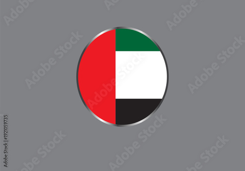 A 3D circular, shiny button icon of the UAE flag -