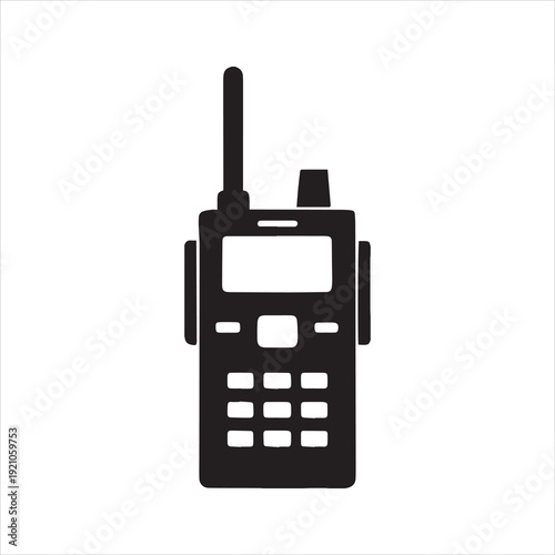 Handheld walkie talkie silhouette with antenna portable radio communication icon