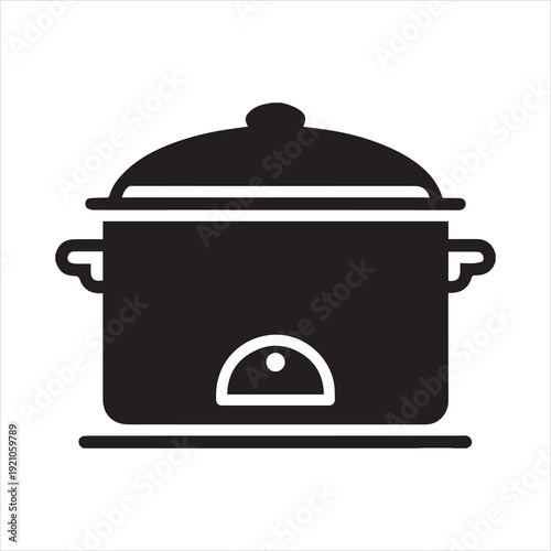 Simple black silhouette icon of a modern slow cooker kitchen appliance on a white background