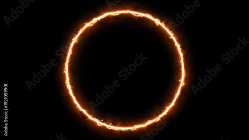 Abstract glowing orange ring of fire animation on black background