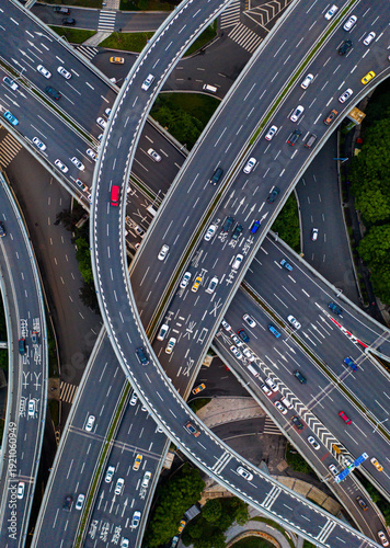 Принти на полотні Aerial Heavy Traffic on Jinqiao Overpass Highway, Wuhan