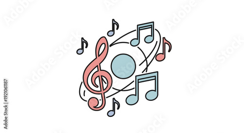 Colorful Music Notes and Treble Clef.