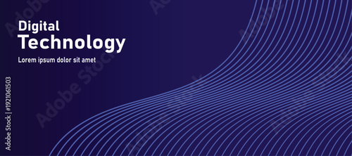 Digital Technology Banner Background with Blue Abstract Lines and Wave Patterns