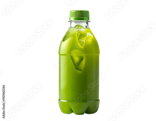 Green liquid beverage in a plastic bottle refreshing and healthy.