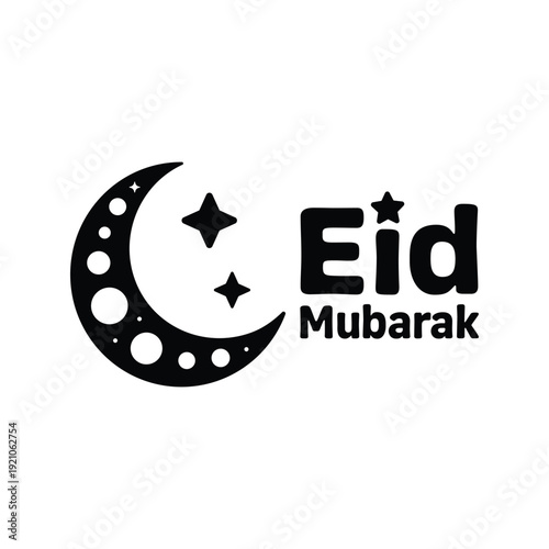 Eid Mubarak greeting with crescent moon and stars symbol