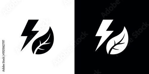 Black and white leaf lightning bolt symbol