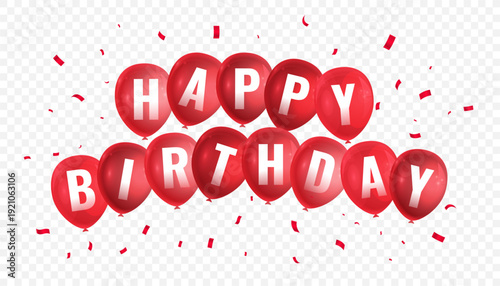 creative happy birthday balloon lettering on transparent background