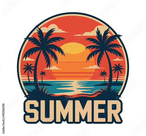 Wallpaper Mural Summer Sunset Beach Illustration – Tropical Palm Tree Vacation Graphic Torontodigital.ca
