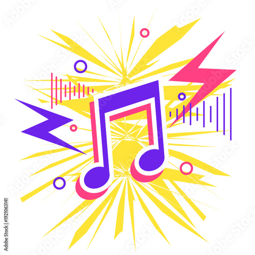 modern style music note with lightning bolt and sound waves background