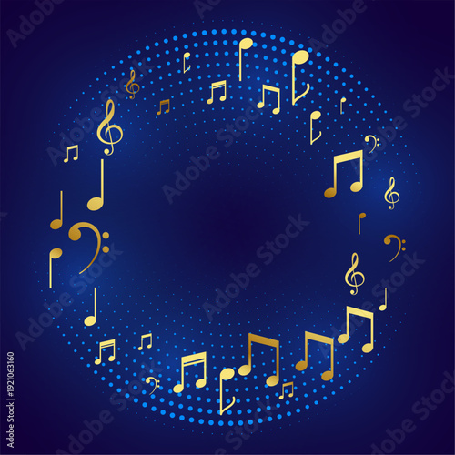 golden treble clef music notation symbol on dotted blue background