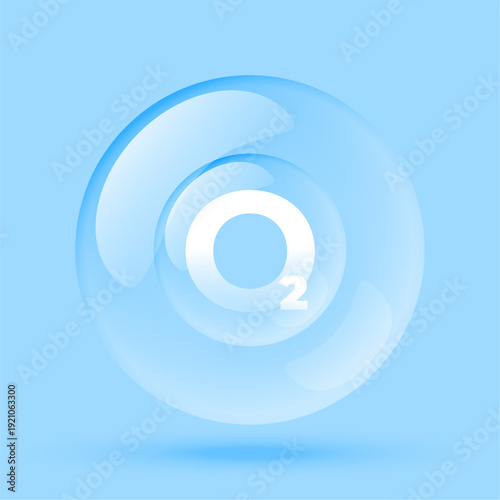 3d style glossy oxygen o2 molecule bubble symbol design