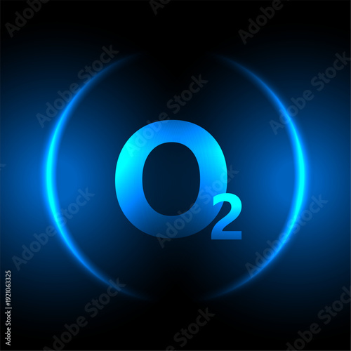 luminous blue oxygen o2 symbol on dark background