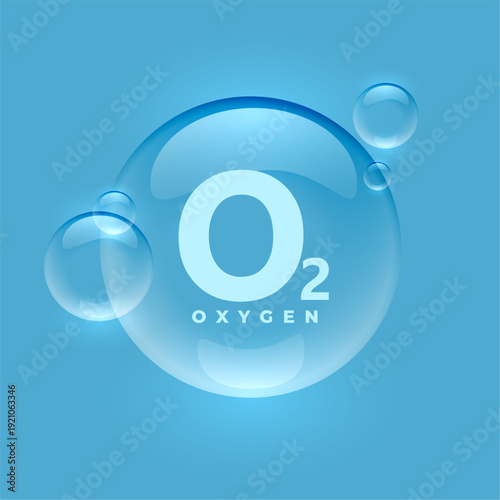 oxygen o2 glossy bubbles symbol on blue background
