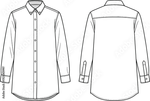 Mens long sleeve button down shirt template, front and back view classic apparel mockup for fashion branding