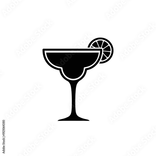 Black Cocktail Glass with Lime Slice Garnish.