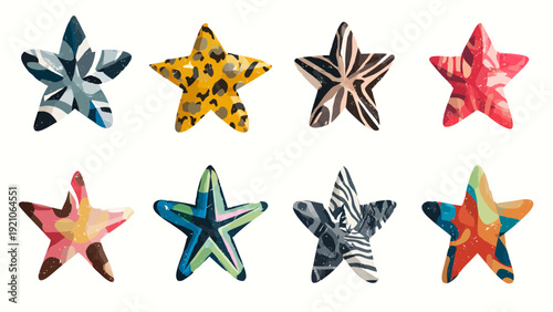 Colorful starfish collection with varied patterns and designs.