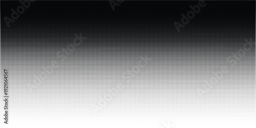Rectangular wide format halftone dots texture. Linear screen tone circle pattern. Pointillist stippling vector art