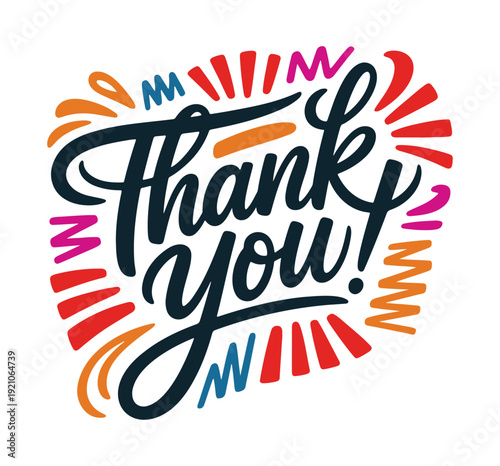 Thank You Hand Lettering Design – Colorful Appreciation Typography with Decorative Elements