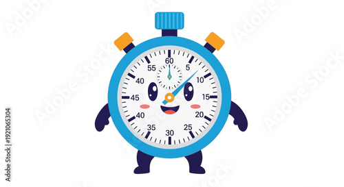 Blue Stopwatch Cartoon Character with Hands.