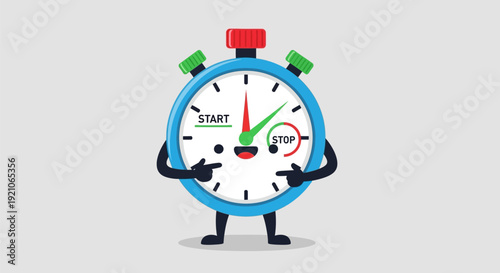 Blue Stopwatch Character with Start and Stop Buttons.