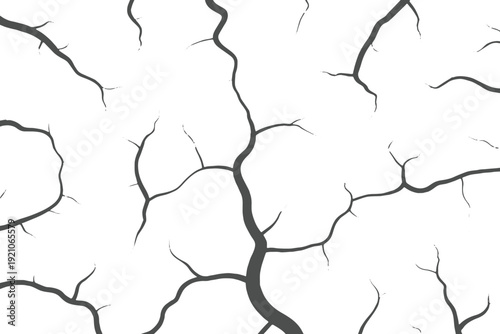 Abstract black cracked frame isolated on white background.Minimalist earthquake or drought cracked surface border.