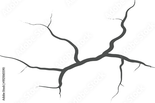 Abstract black cracked frame isolated on white background.Minimalist earthquake or drought cracked surface border.