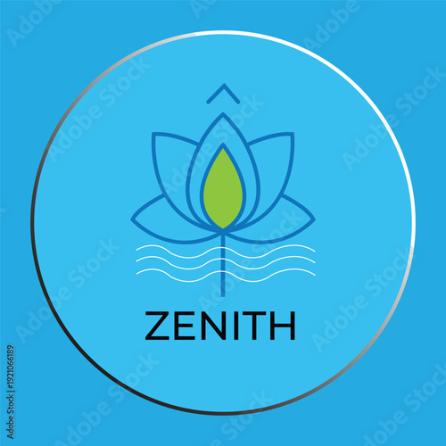 Modern Lotus Flower Logo Design with Zenith Text on Blue Circular Background