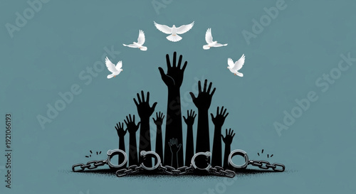 International Day of Remembrance of the Victims of Slavery and the Transatlantic Slave Trade, breaking chains, and soaring doves symbolizing hope and liberation