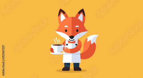 Cartoon Fox Holding Coffee Cup Illustration.