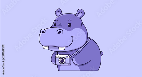 Cartoon Hippo Holding Camera.