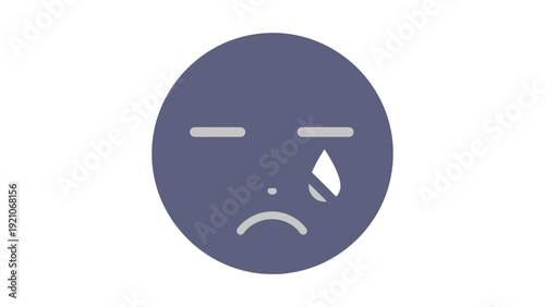 sad crying emoji face icon one tear white background conveying emotional pain mental health struggles and deep sorrow.