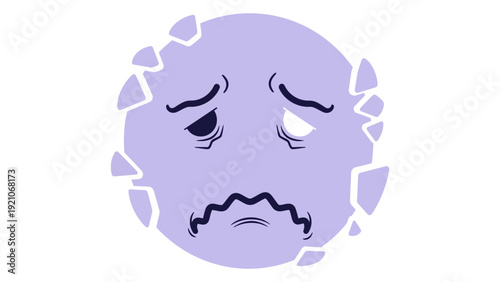 sad purple character with fragmented body and distressed face symbolizing emotional fragility illness and mental health issues.