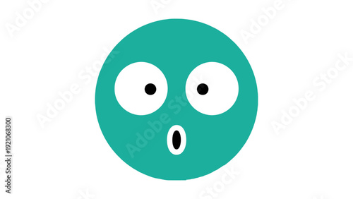 surprised cartoon face graphic wide eyes and small open mouth teal and white expressing shock and wonder for simple designs.